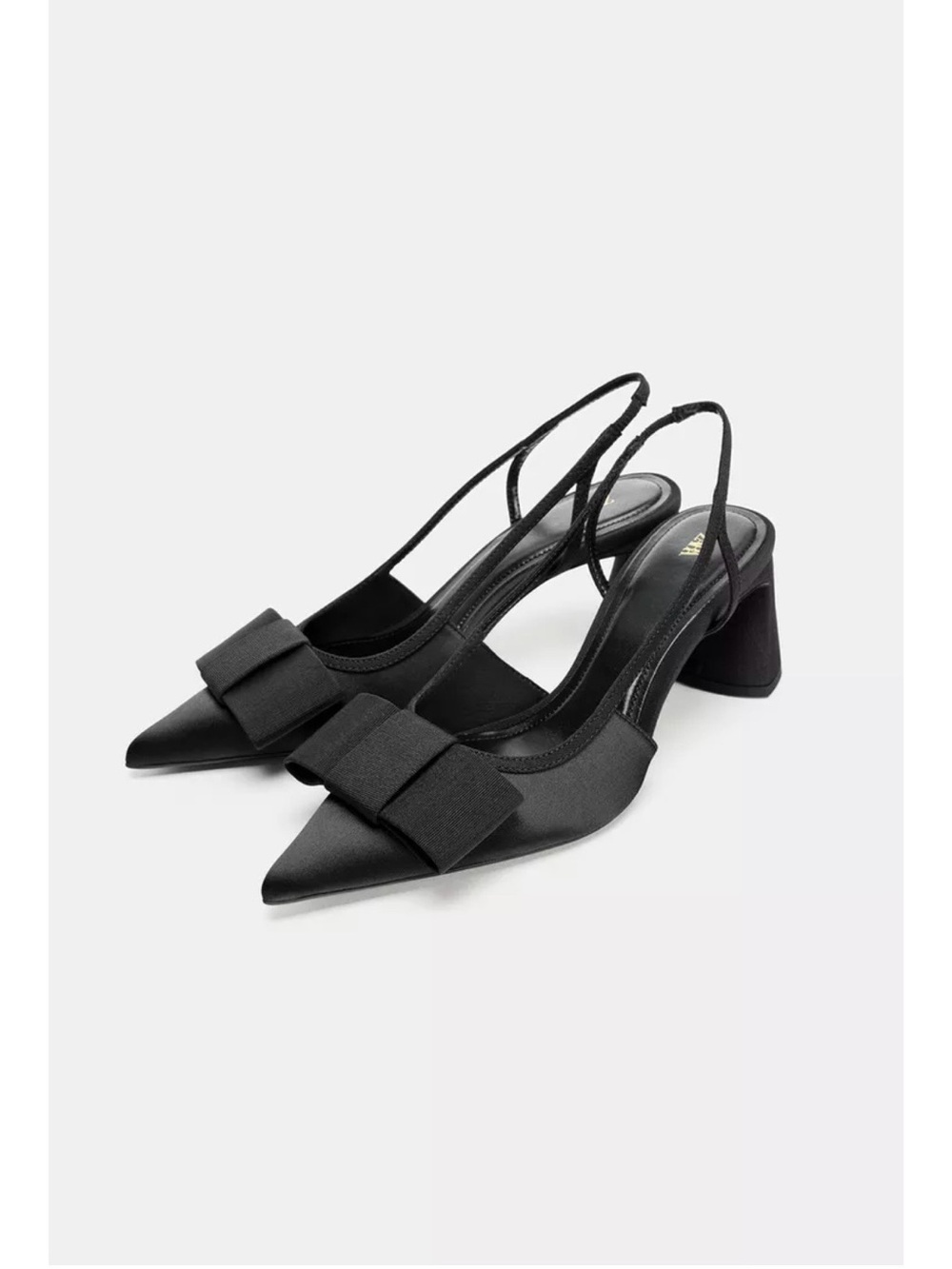 Zara Black Pointed Slingback Heels with Bow